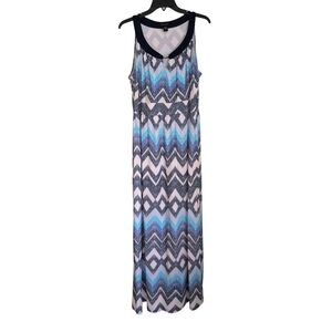 New Directions Size Large Chevron Pattern Maxi Dress - Blue and Gray